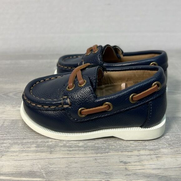 Janie and Jack 100045616 Boy Leather Boat Shoe Navy Blue size 4 NWT - Picture 4 of 8